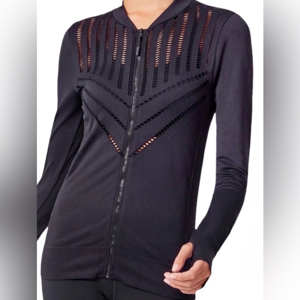 Marika Black Athletic Zip Jacket with Laser-Cut Venting